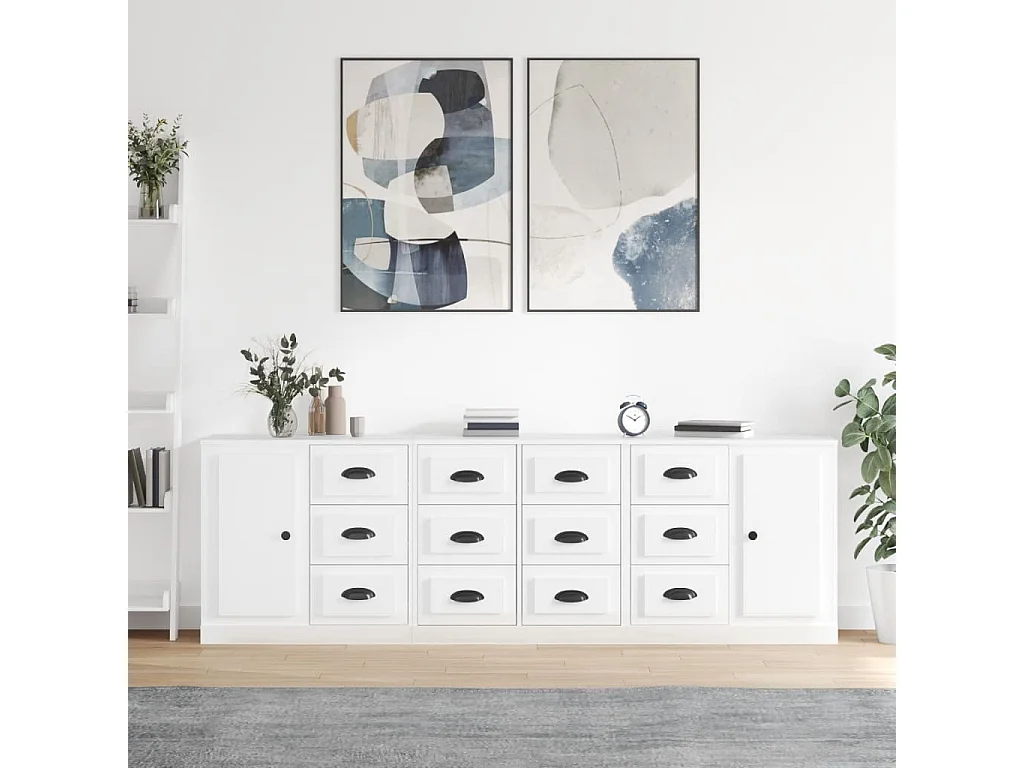 Buffets 3 pcs blanc brillant bois d'ingénierie