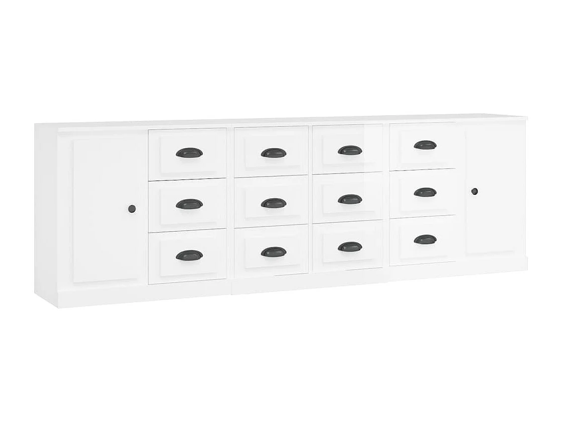 Buffets 3 pcs blanc brillant bois d'ingénierie