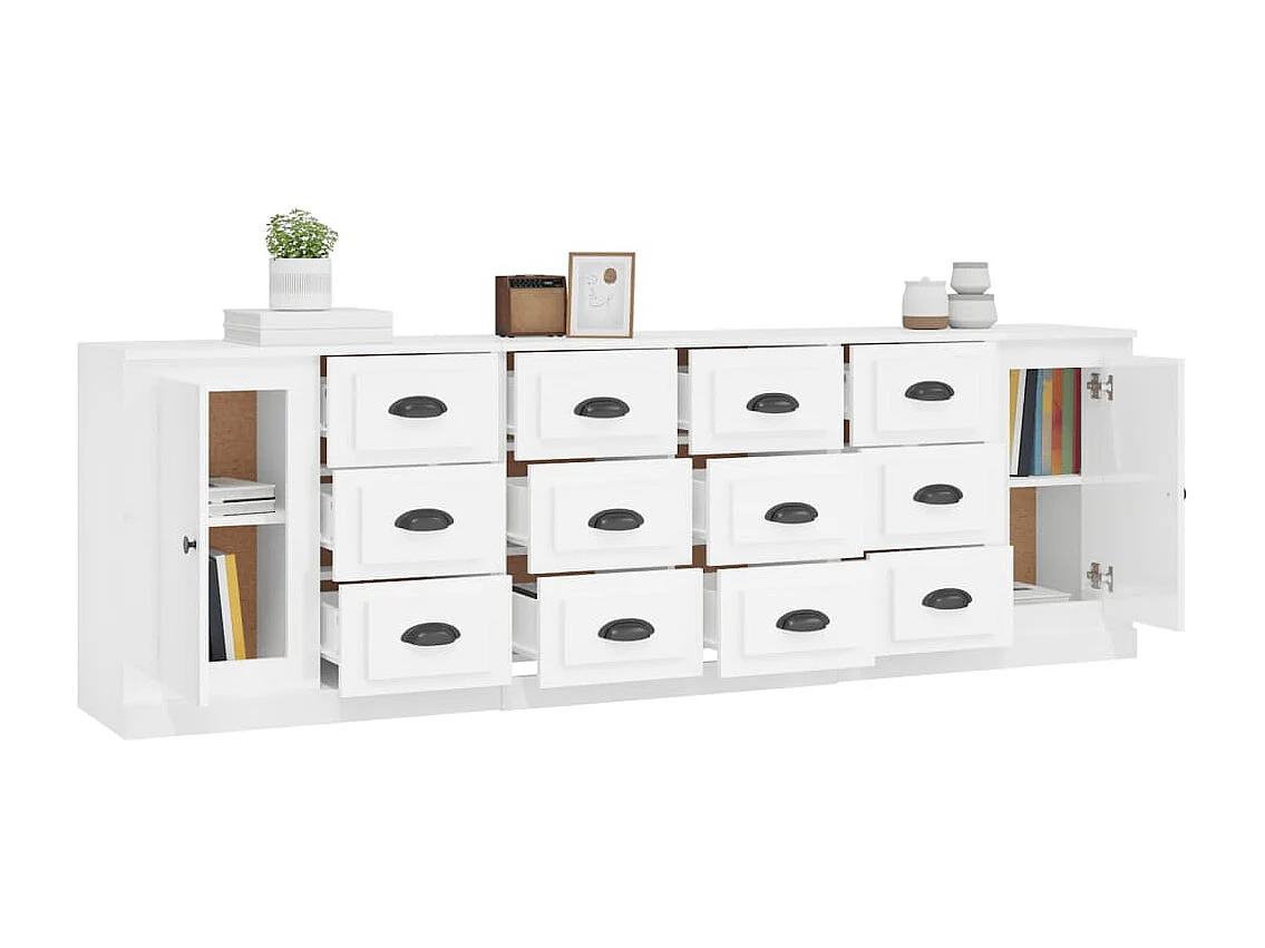 Buffets 3 pcs blanc brillant bois d'ingénierie