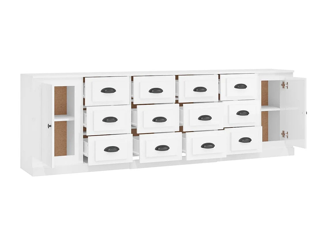 Buffets 3 pcs blanc brillant bois d'ingénierie