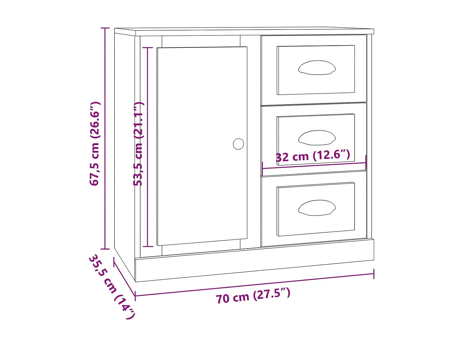 Buffets 3 pcs blanc brillant bois d'ingénierie
