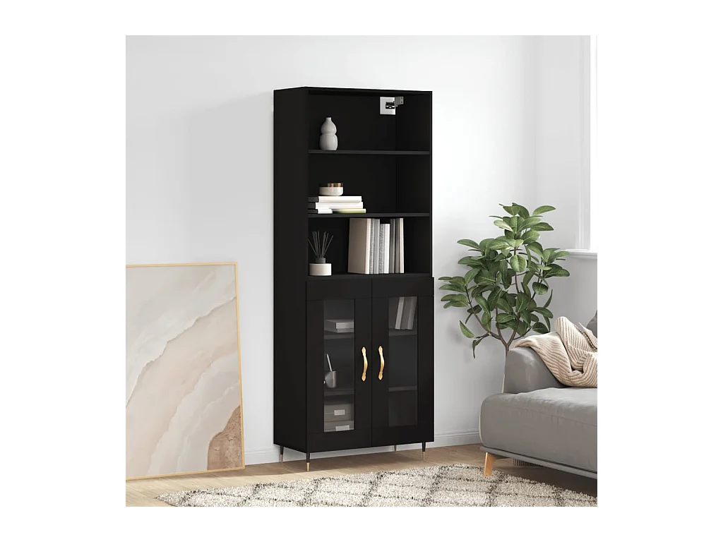 Buffet haut Noir 69,5x34x180 cm Bois d'ingénierie