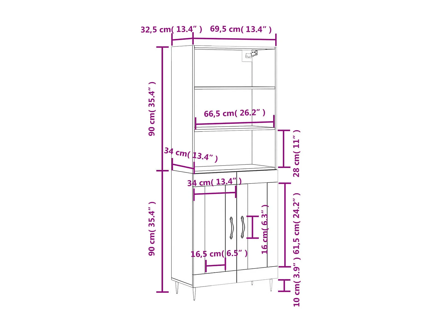 Hoge kast 69,5x34x180 cm bewerkt hout zwart