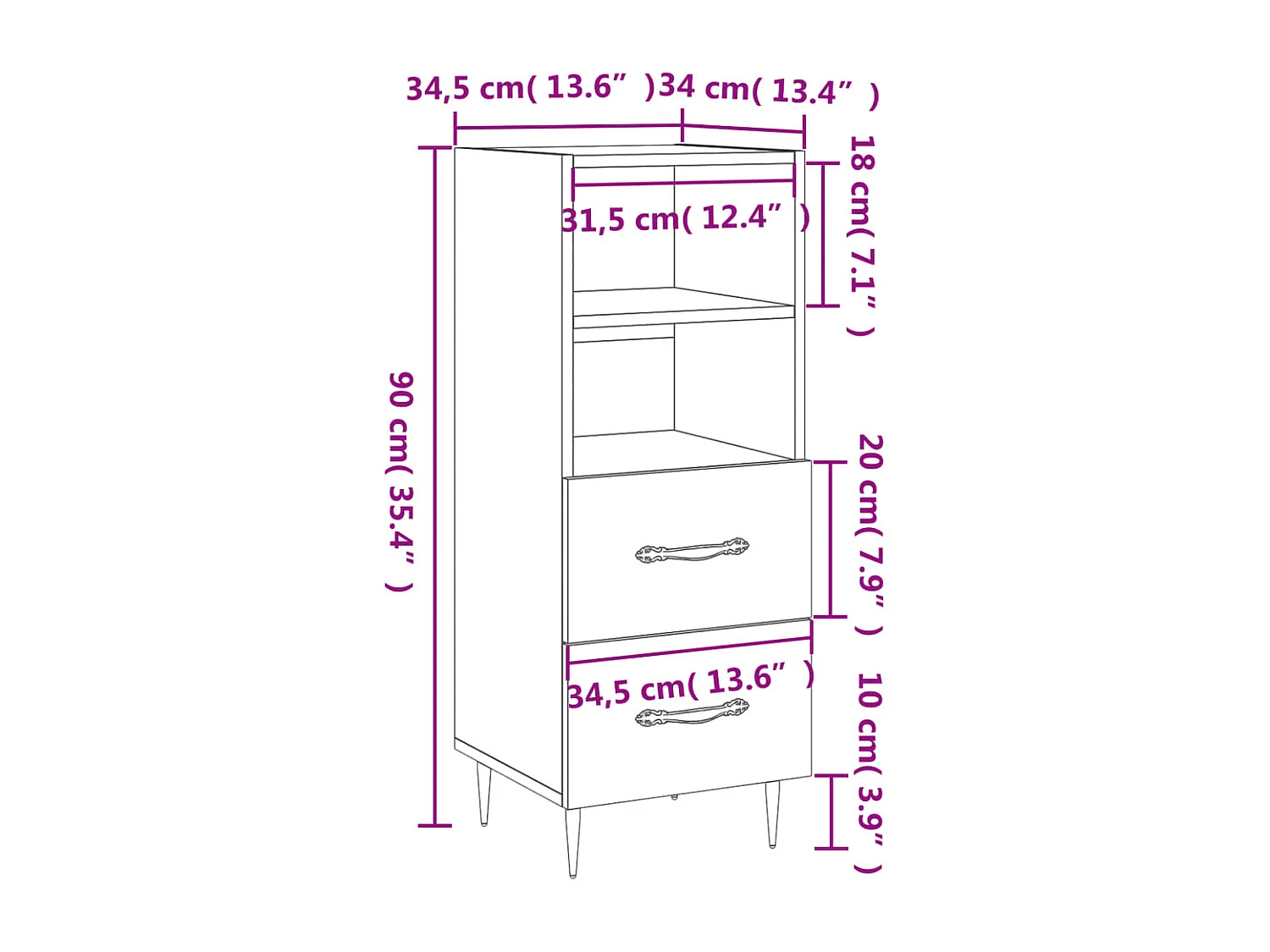Buffet Blanc brillant 34,5x34x90 cm Bois d'ingénierie