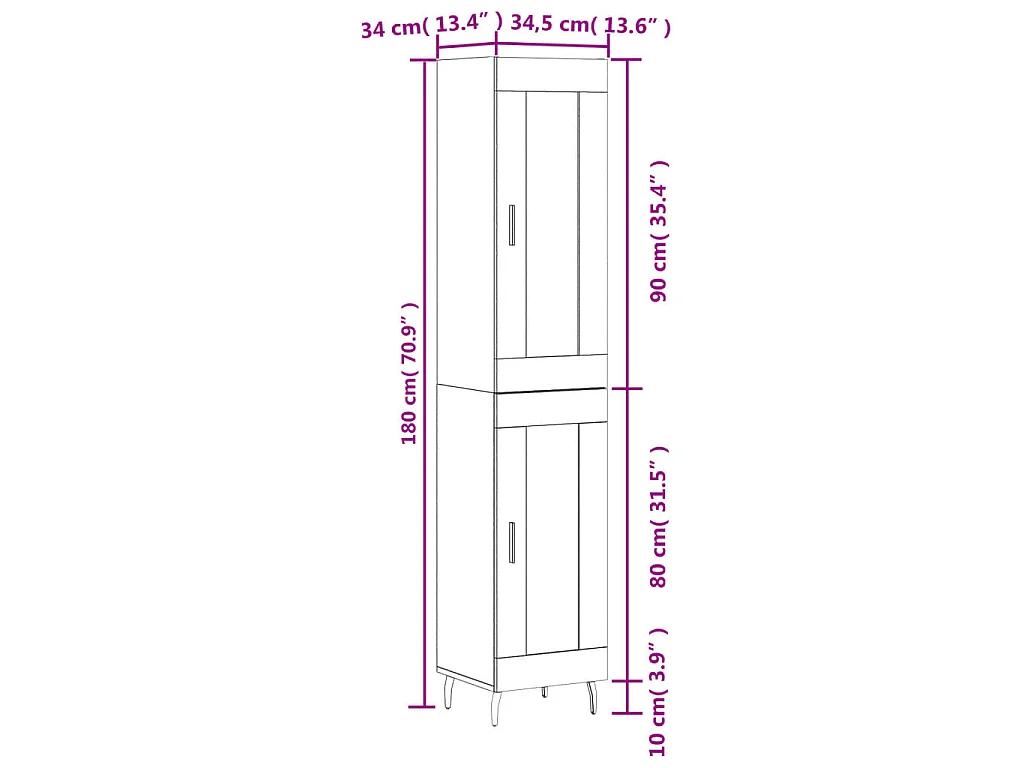 Credenza Grigio Sonoma 34,5x34x180 cm in Legno Multistrato
