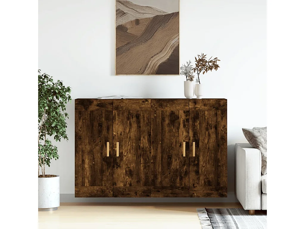 Armadietti a Parete 2 pz Rovere Fumo in Legno Multistrato