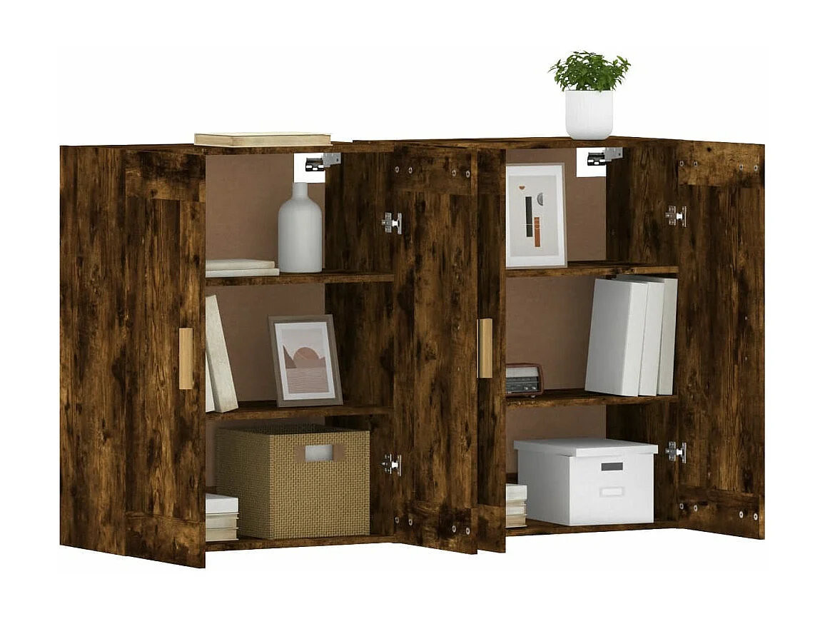 Armadietti a Parete 2 pz Rovere Fumo in Legno Multistrato