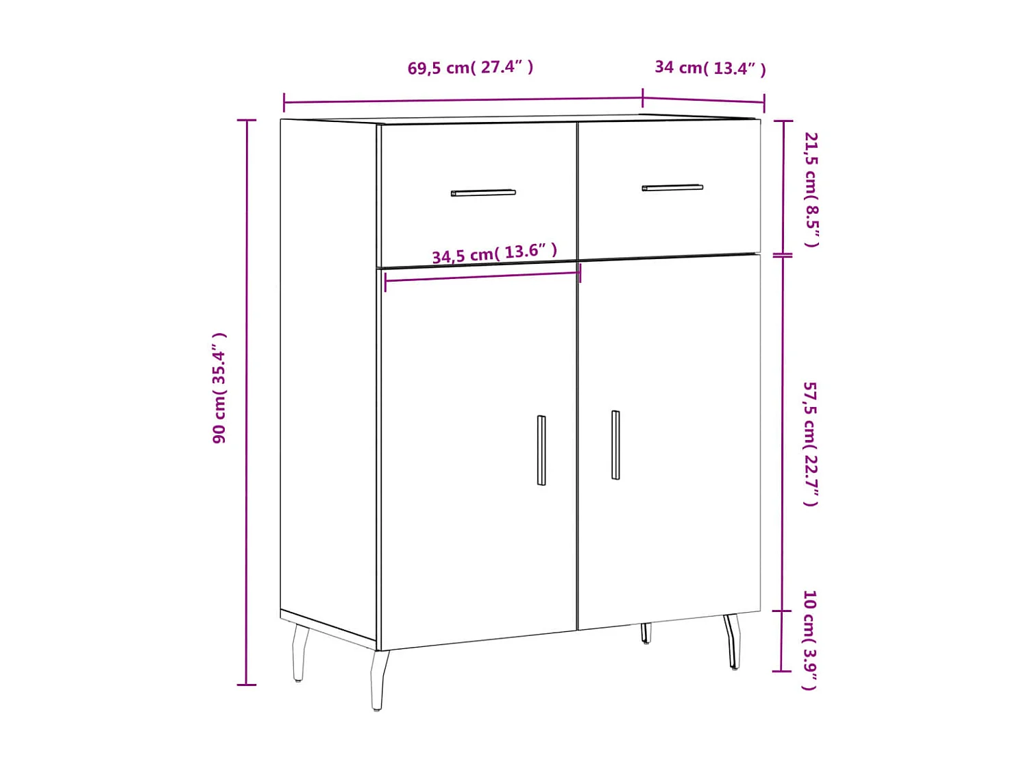 Buffet chêne sonoma 69,5x34x90 cm bois d'ingénierie
