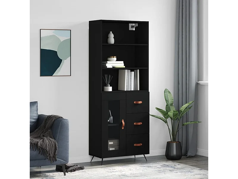 Highboard Schwarz 69,5x34x180 cm Holzwerkstoff