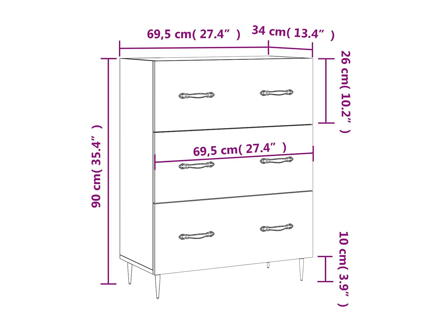 Sideboard Grau Sonoma 69,5x34x90 cm Holzwerkstoff