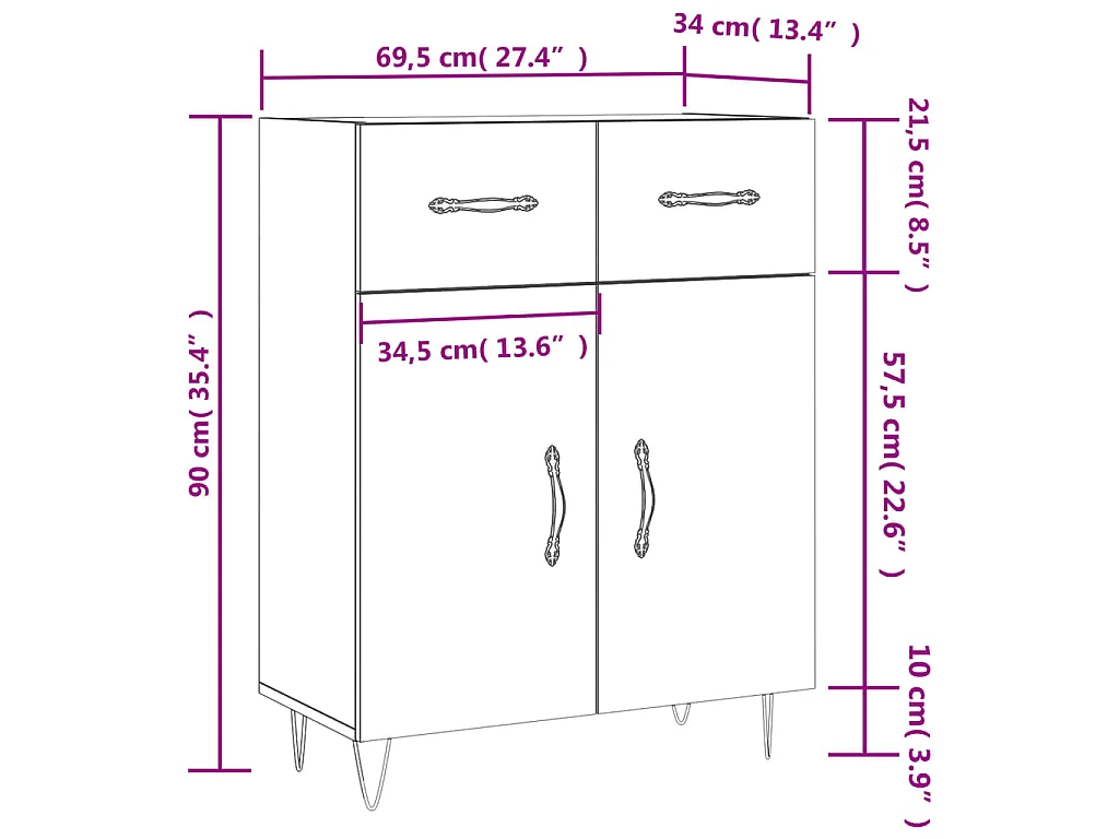 Dressoir 69,5x34x90 cm bewerkt hout betongrijs