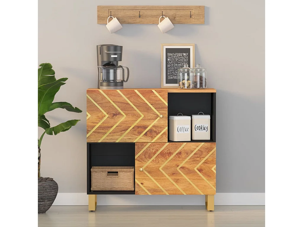 Credenza Marrone e Nera 80x33,5x75cm in Legno Massello di Mango