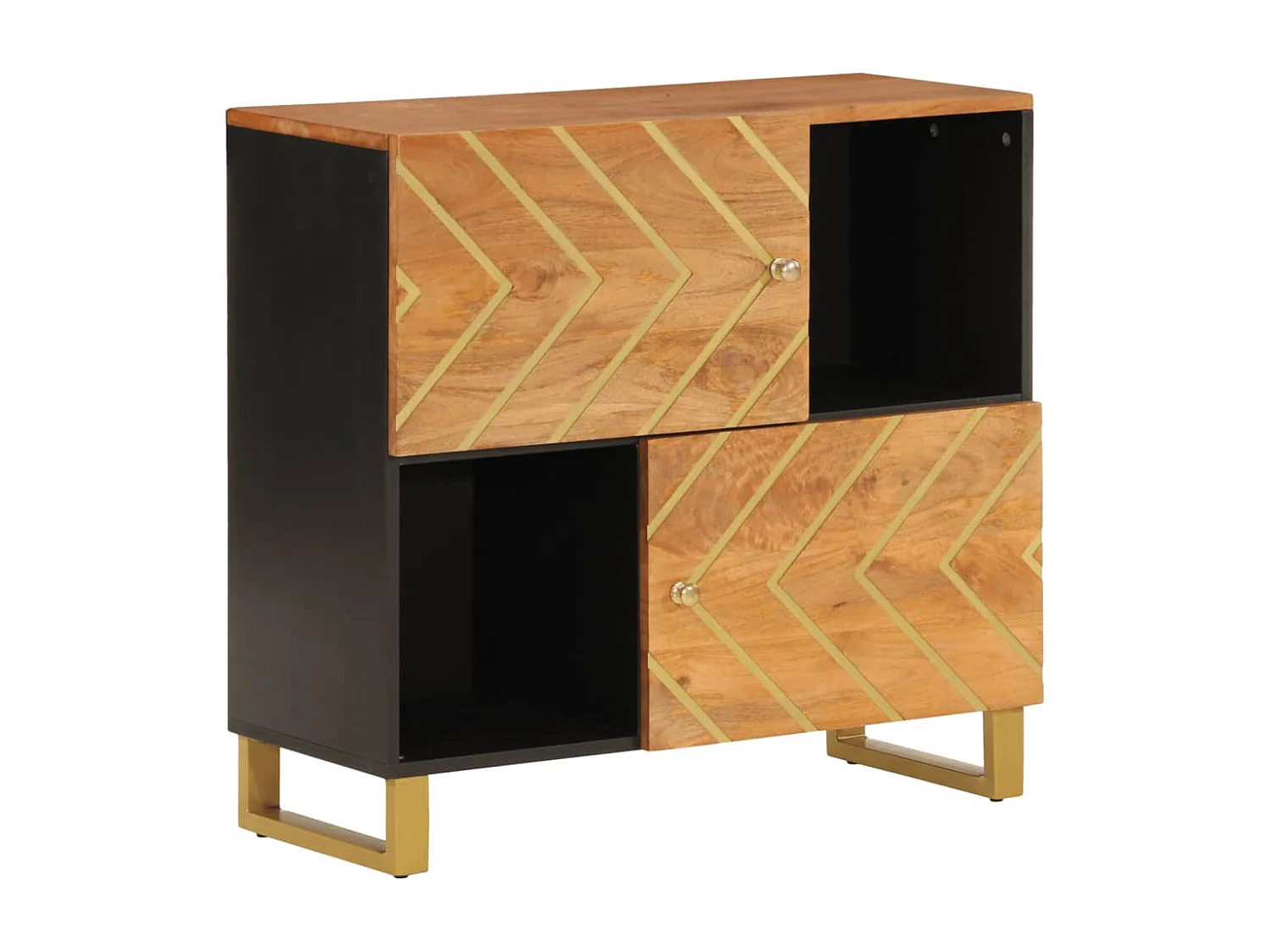 Credenza Marrone e Nera 80x33,5x75cm in Legno Massello di Mango