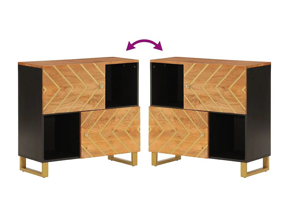 Credenza Marrone e Nera 80x33,5x75cm in Legno Massello di Mango