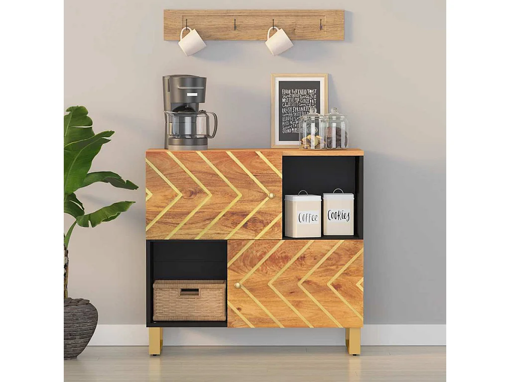 Credenza Marrone e Nera 80x33,5x75cm in Legno Massello di Mango
