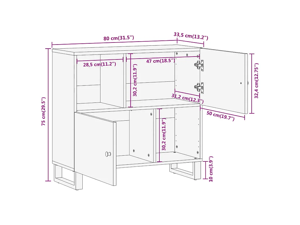 Credenza Marrone e Nera 80x33,5x75cm in Legno Massello di Mango