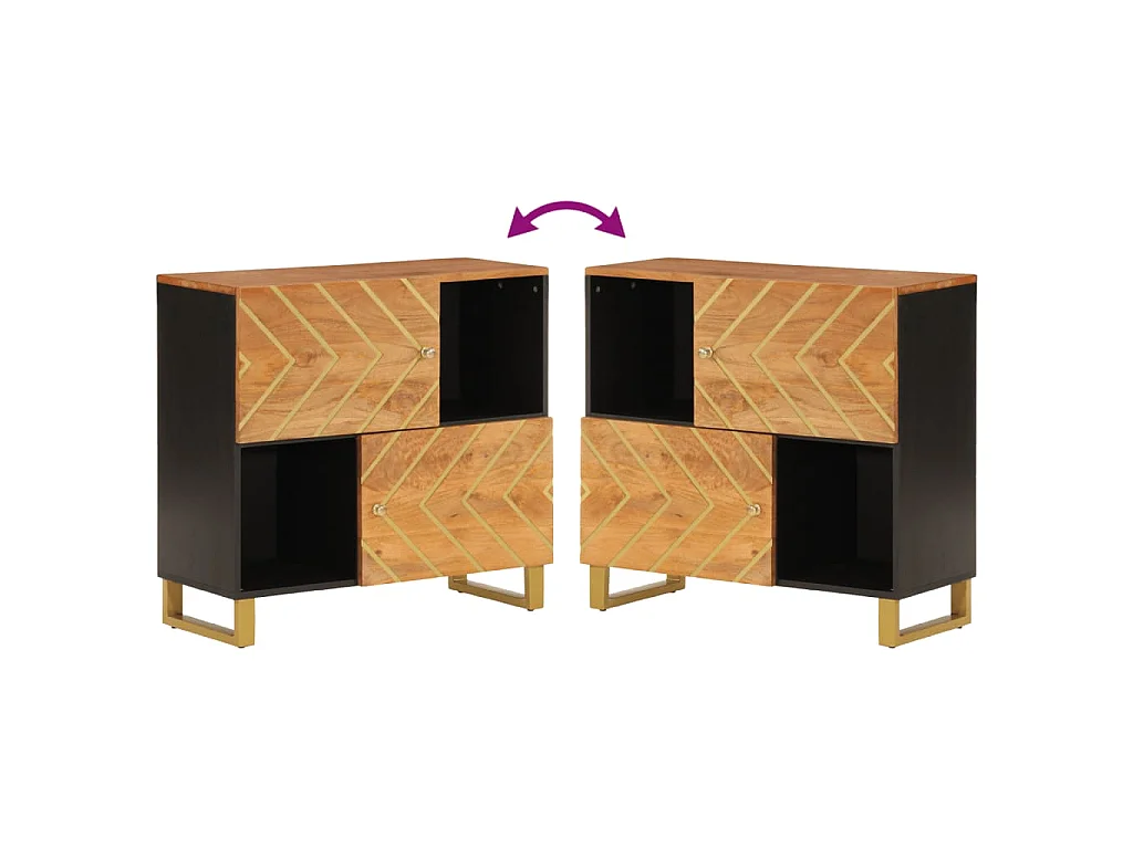Credenza Marrone e Nera 80x33,5x75cm in Legno Massello di Mango