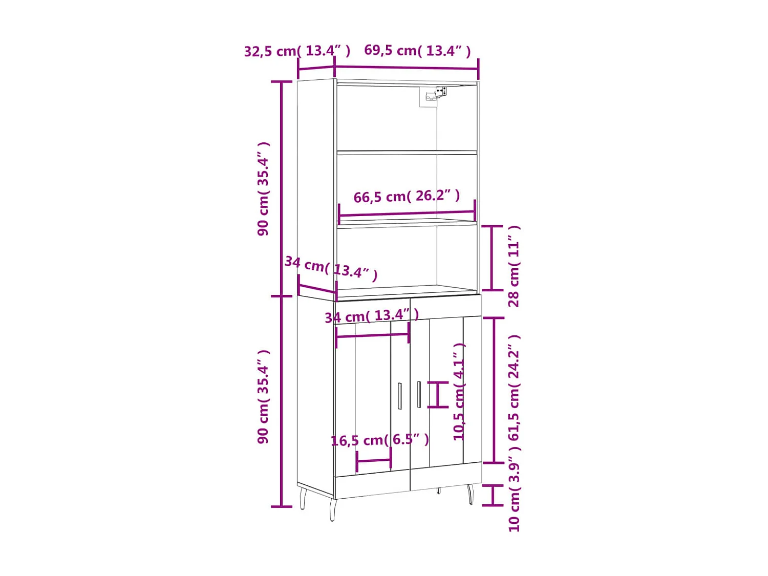 Buffet haut Blanc 69,5x34x180 cm Bois d'ingénierie