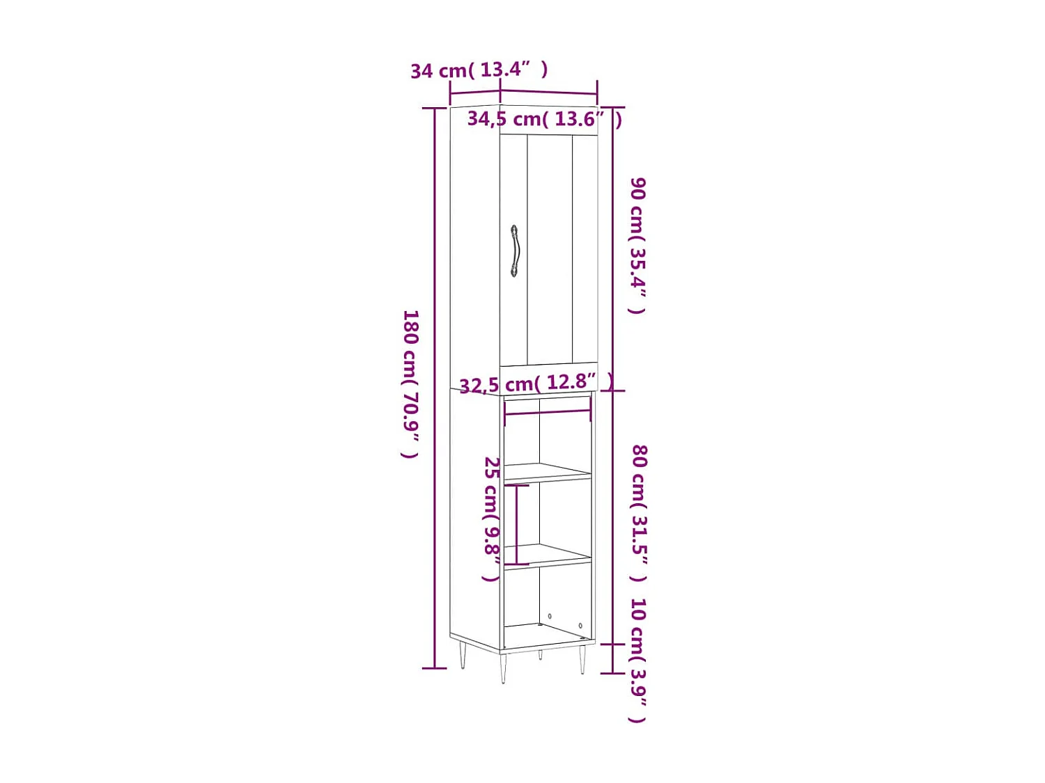 Buffet haut Blanc 34,5x34x180 cm Bois d'ingénierie