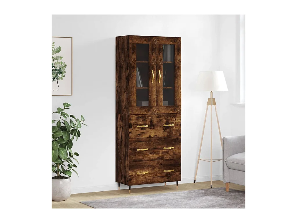 Hoge kast 69,5x34x180 cm bewerkt hout gerookt eikenkleurig