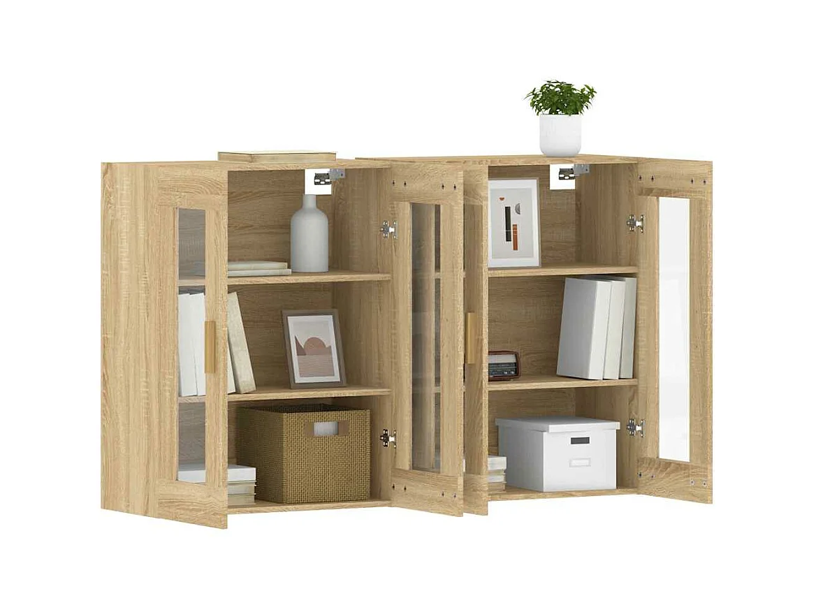 Hangkasten 2 st bewerkt hout sonoma eikenkleurig