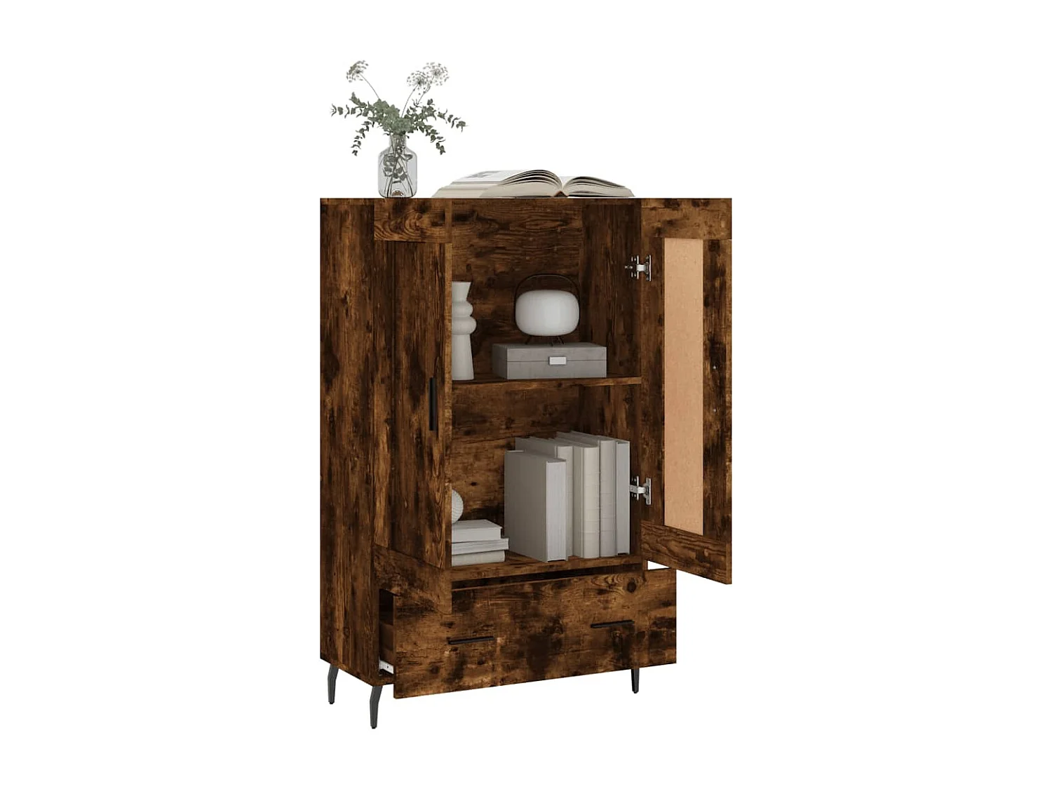 Hoge kast 69,5x31x115 cm bewerkt hout gerookt eikenkleurig