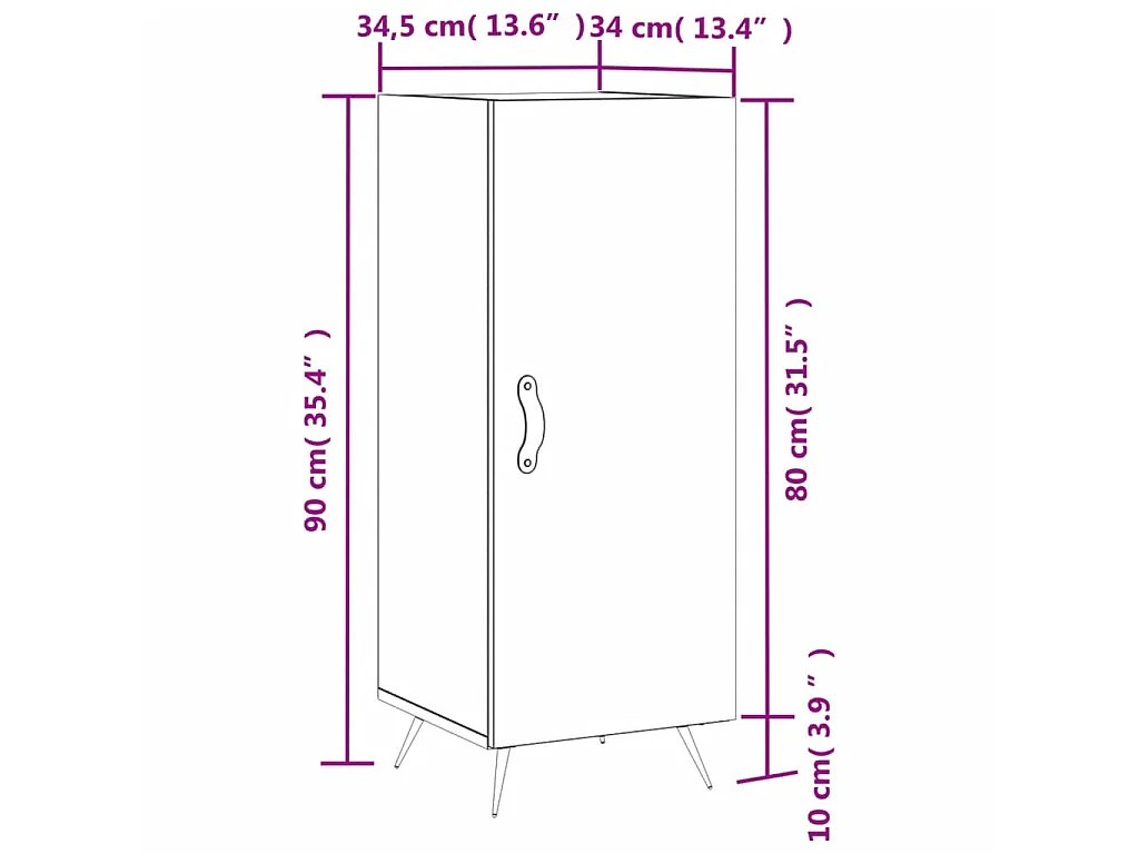 Dressoir 34,5x34x90 cm bewerkt hout grijs sonoma eikenkleurig