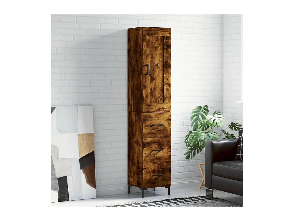 Buffet haut Chêne fumé 34,5x34x180 cm Bois d'ingénierie