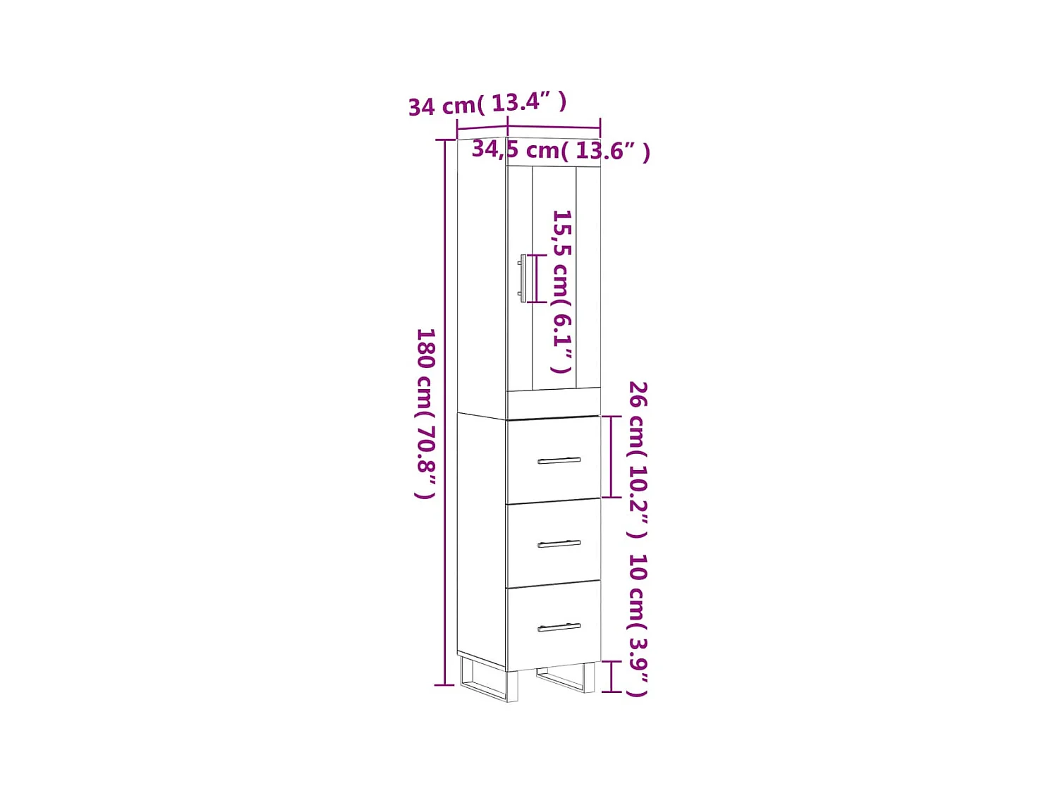 Highboard Sonoma-Eiche 34,5x34x180 cm Holzwerkstoff