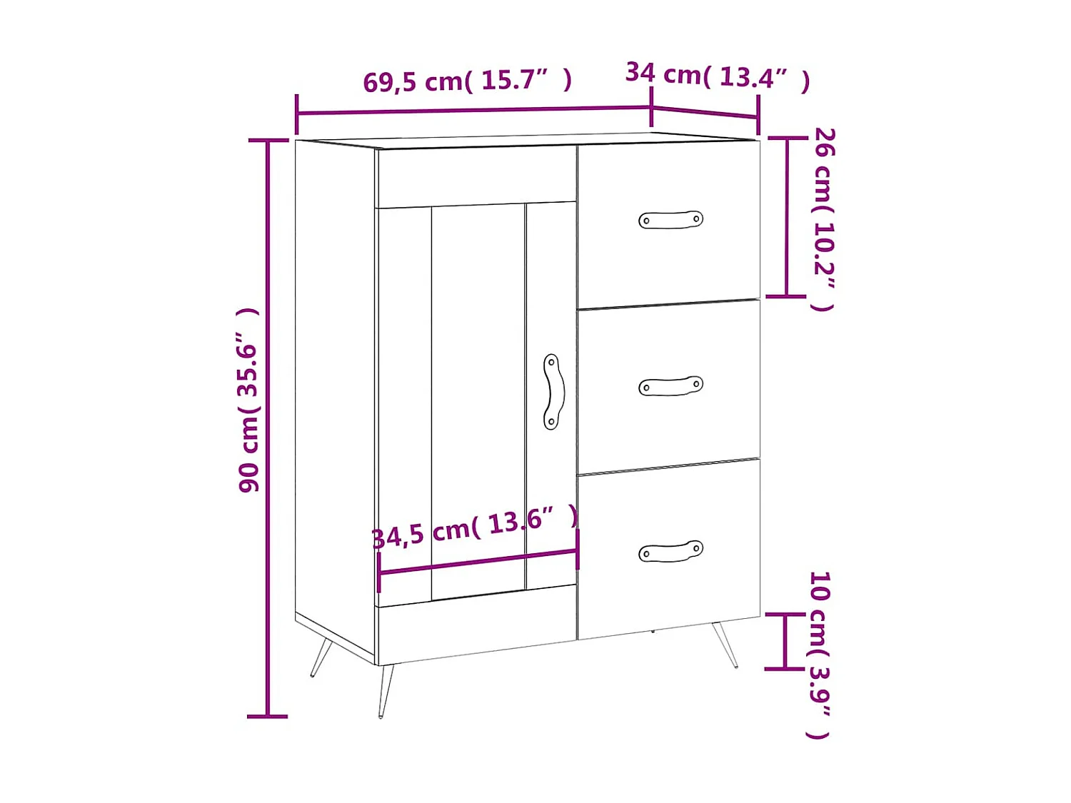 Buffet blanc 69,5x34x90 cm bois d'ingénierie