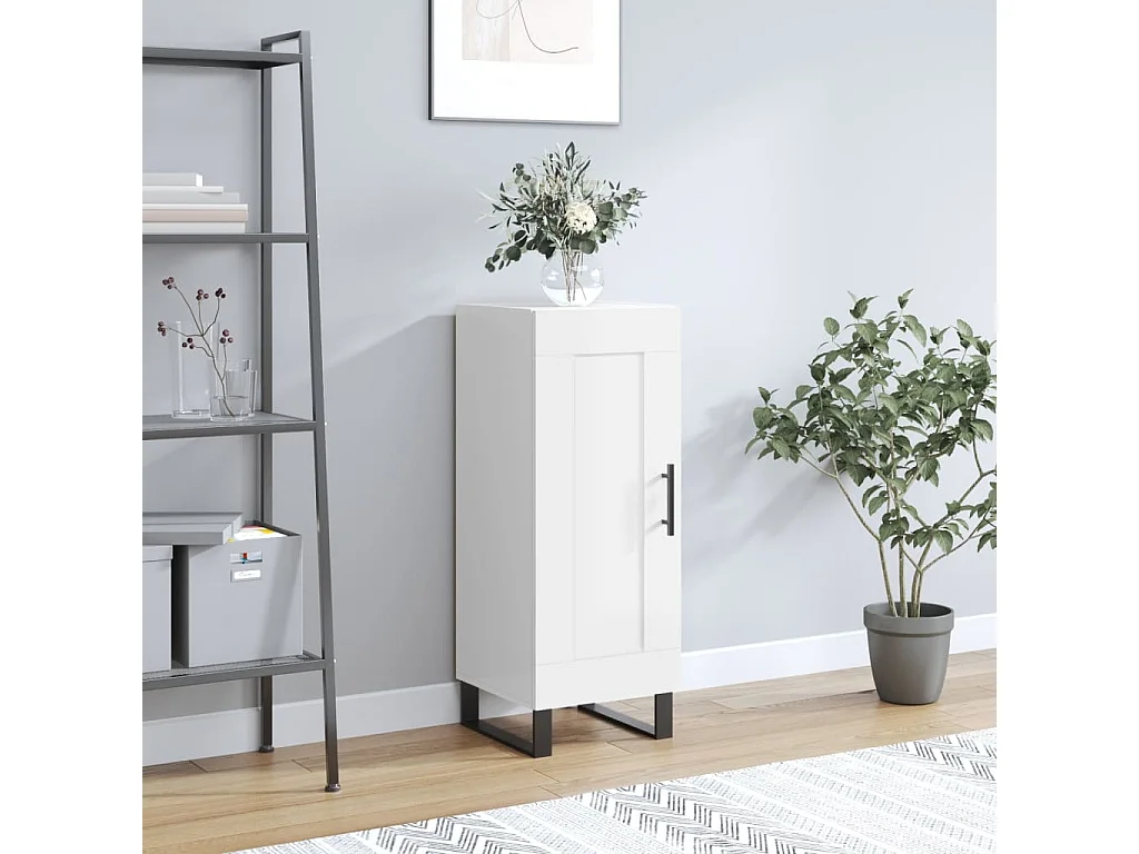 Buffet Blanc brillant 34,5x34x90 cm Bois d'ingénierie