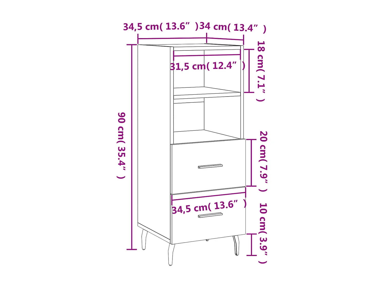 Buffet Gris béton 34,5x34x90 cm Bois d'ingénierie