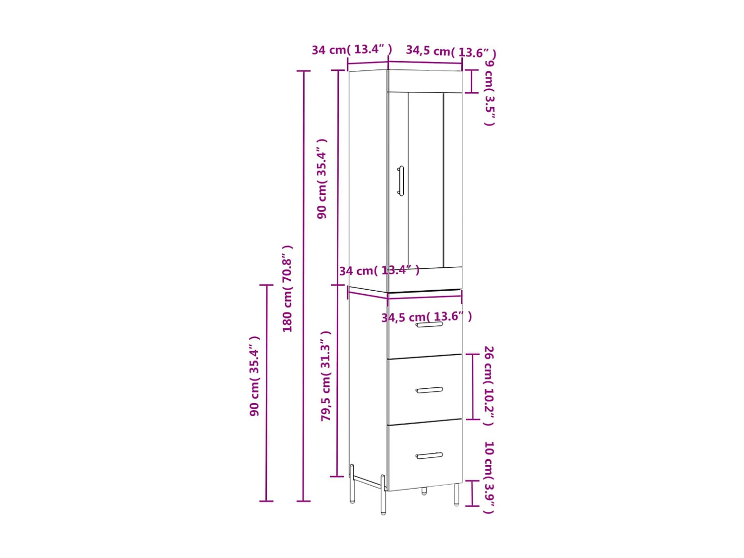 Buffet haut Blanc 34,5x34x180 cm Bois d'ingénierie