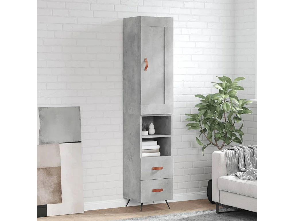 Hoge kast 34,5x34x180 cm bewerkt hout betongrijs