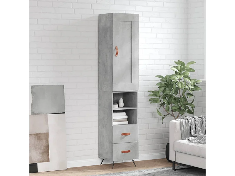 Hoge kast 34,5x34x180 cm bewerkt hout betongrijs