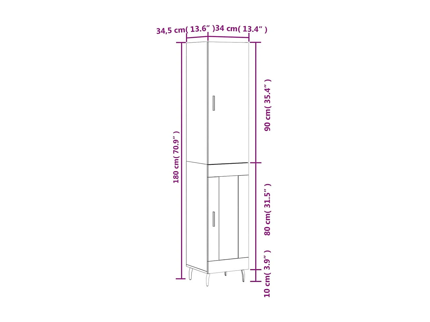 Highboard Grau Sonoma 34,5x34x180 cm Holzwerkstoff