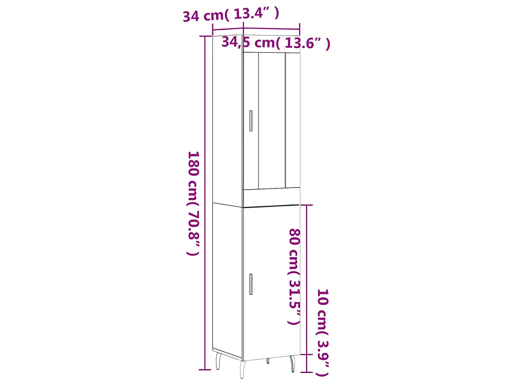 Highboard Grau Sonoma 34,5x34x180 cm Holzwerkstoff