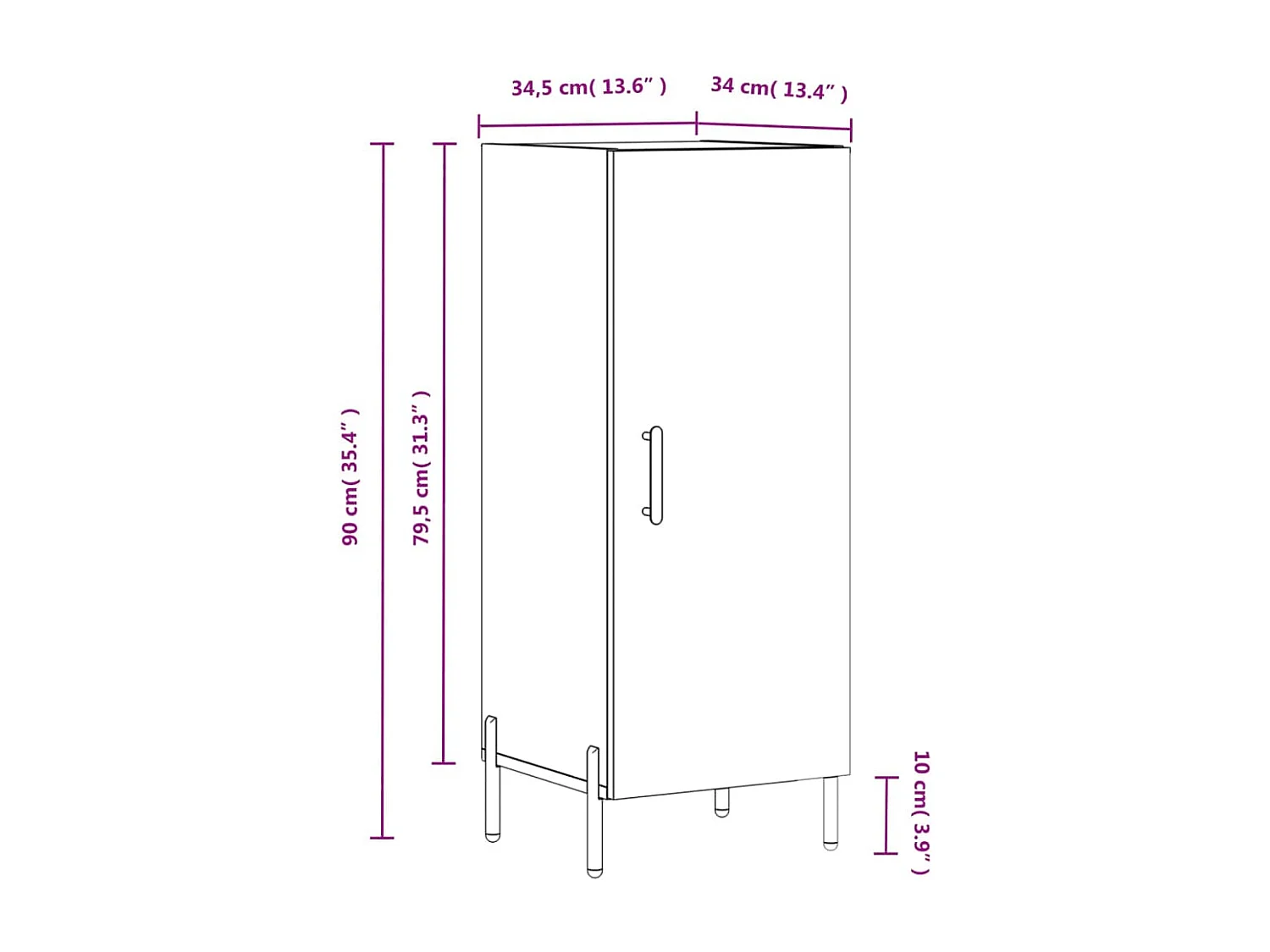 Dressoir 34,5x34x90 cm bewerkt hout hoogglans wit