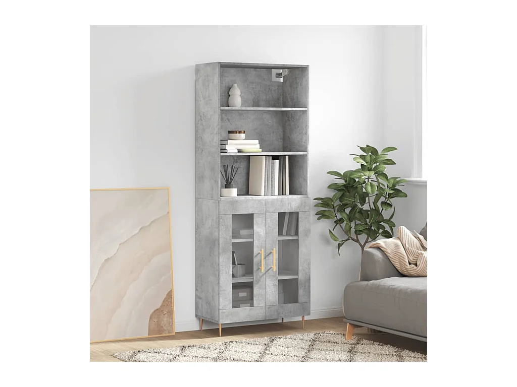Buffet haut Gris béton 69,5x34x180 cm Bois d'ingénierie