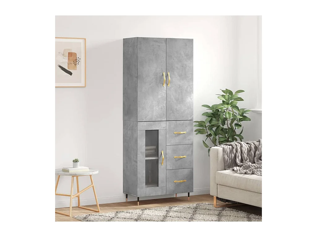 Buffet haut Gris béton 69,5x34x180 cm Bois d'ingénierie