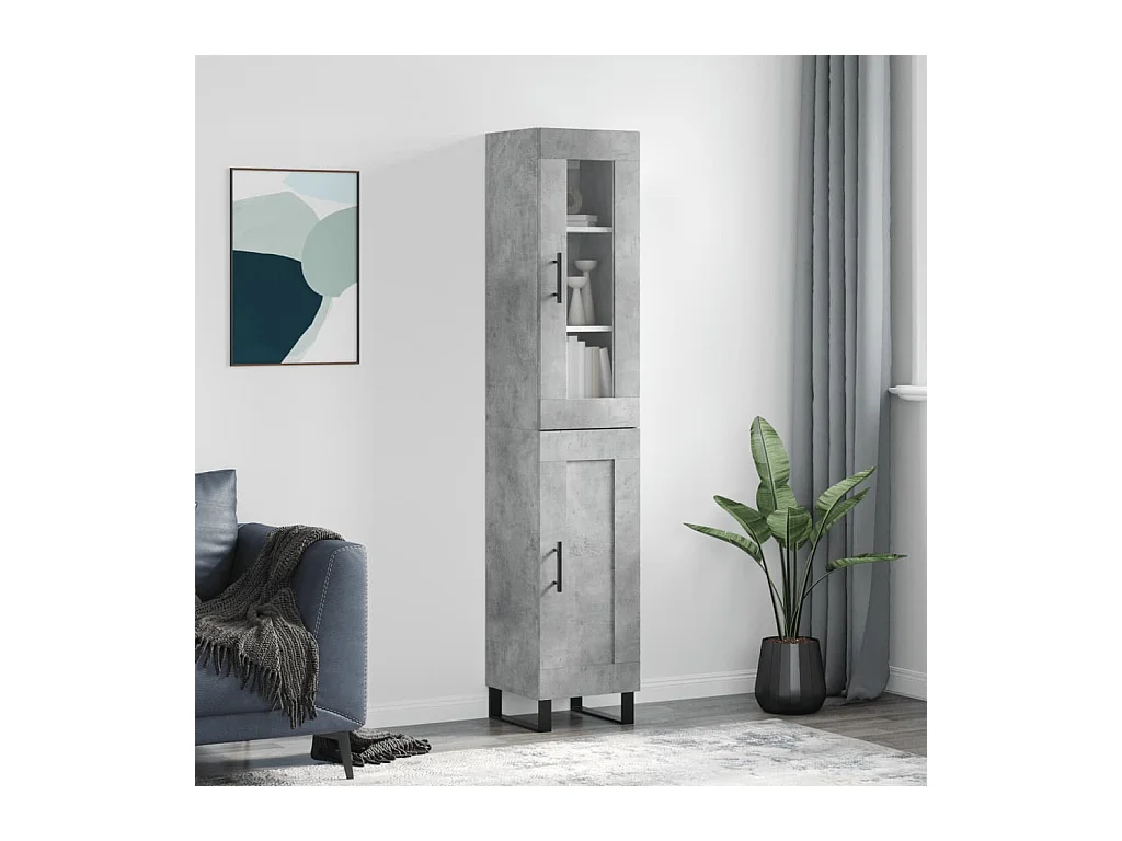 Buffet haut Gris béton 34,5x34x180 cm Bois d'ingénierie