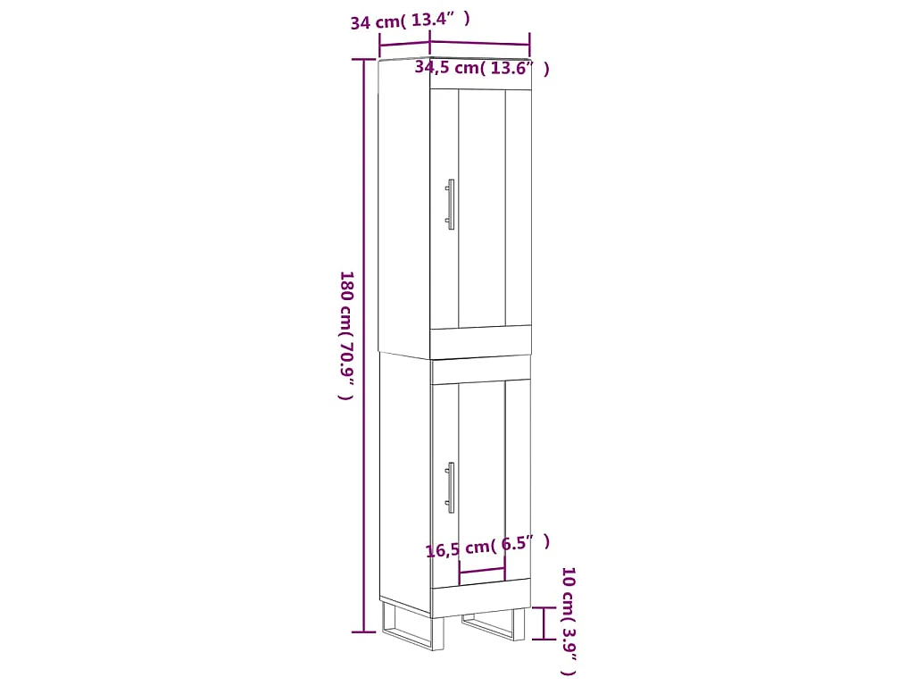 Buffet haut Gris béton 34,5x34x180 cm Bois d'ingénierie
