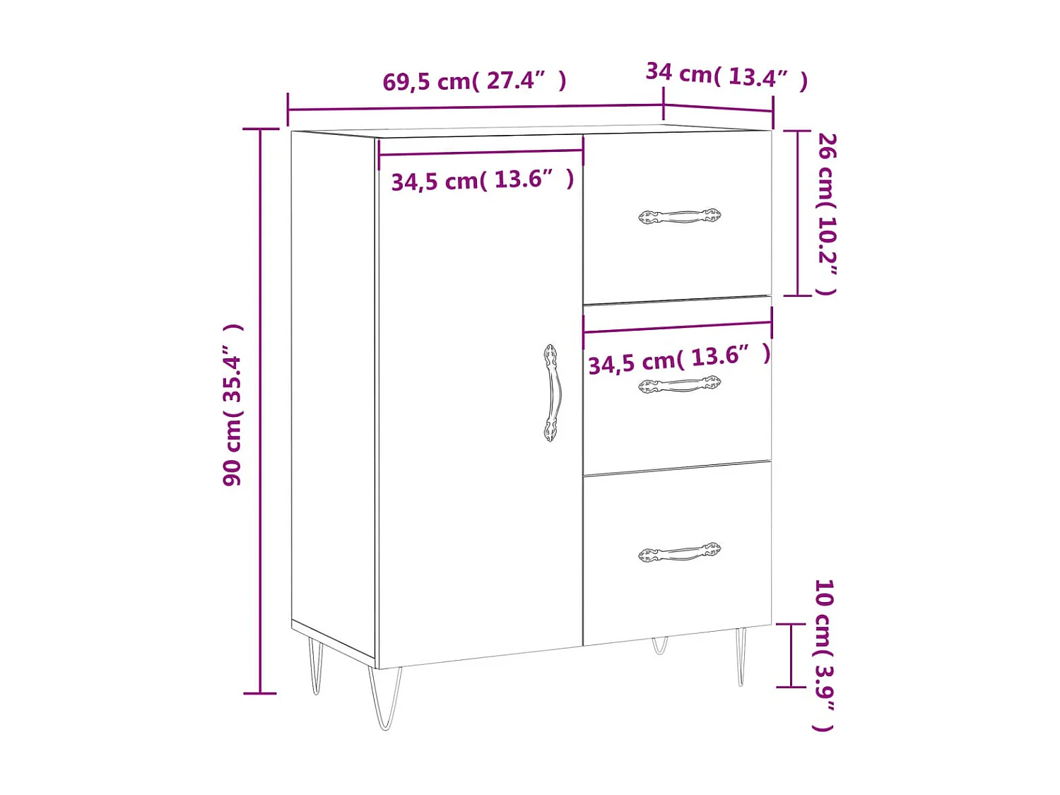 Buffet blanc 69,5x34x90 cm bois d'ingénierie