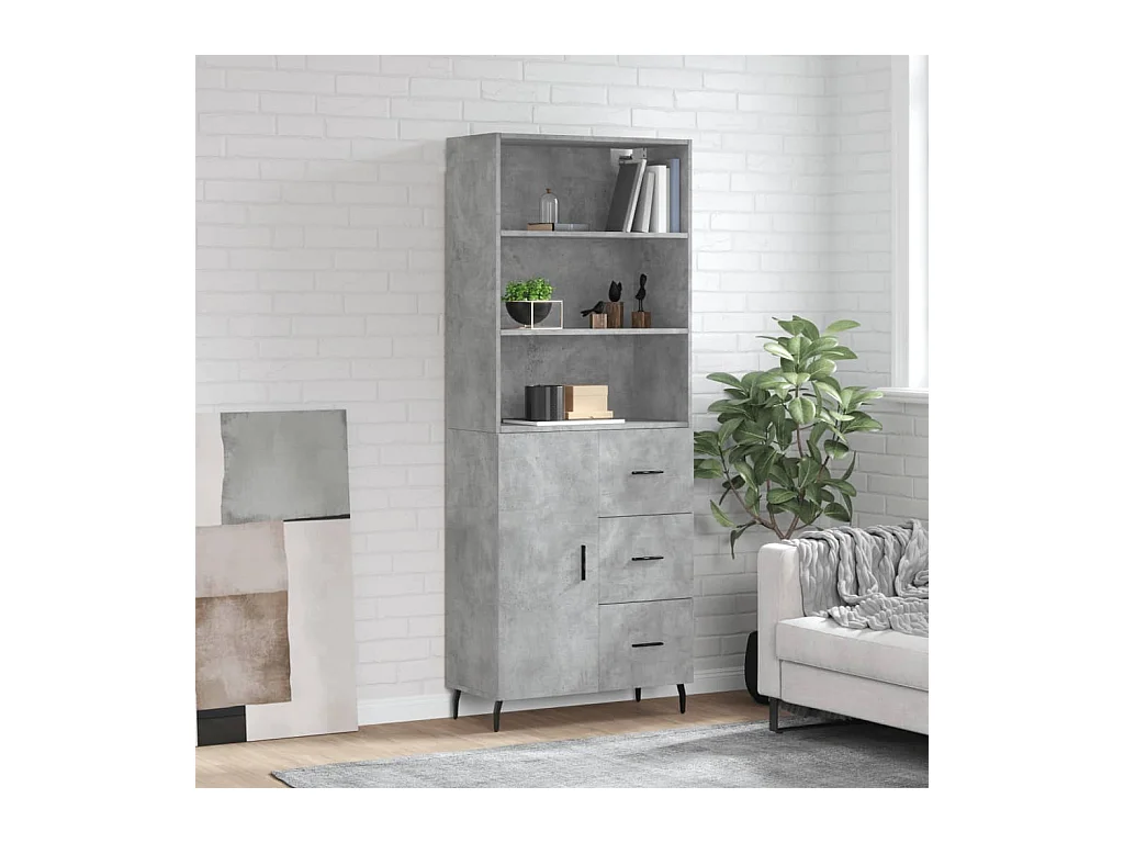 Buffet haut Gris béton 69,5x34x180 cm Bois d'ingénierie
