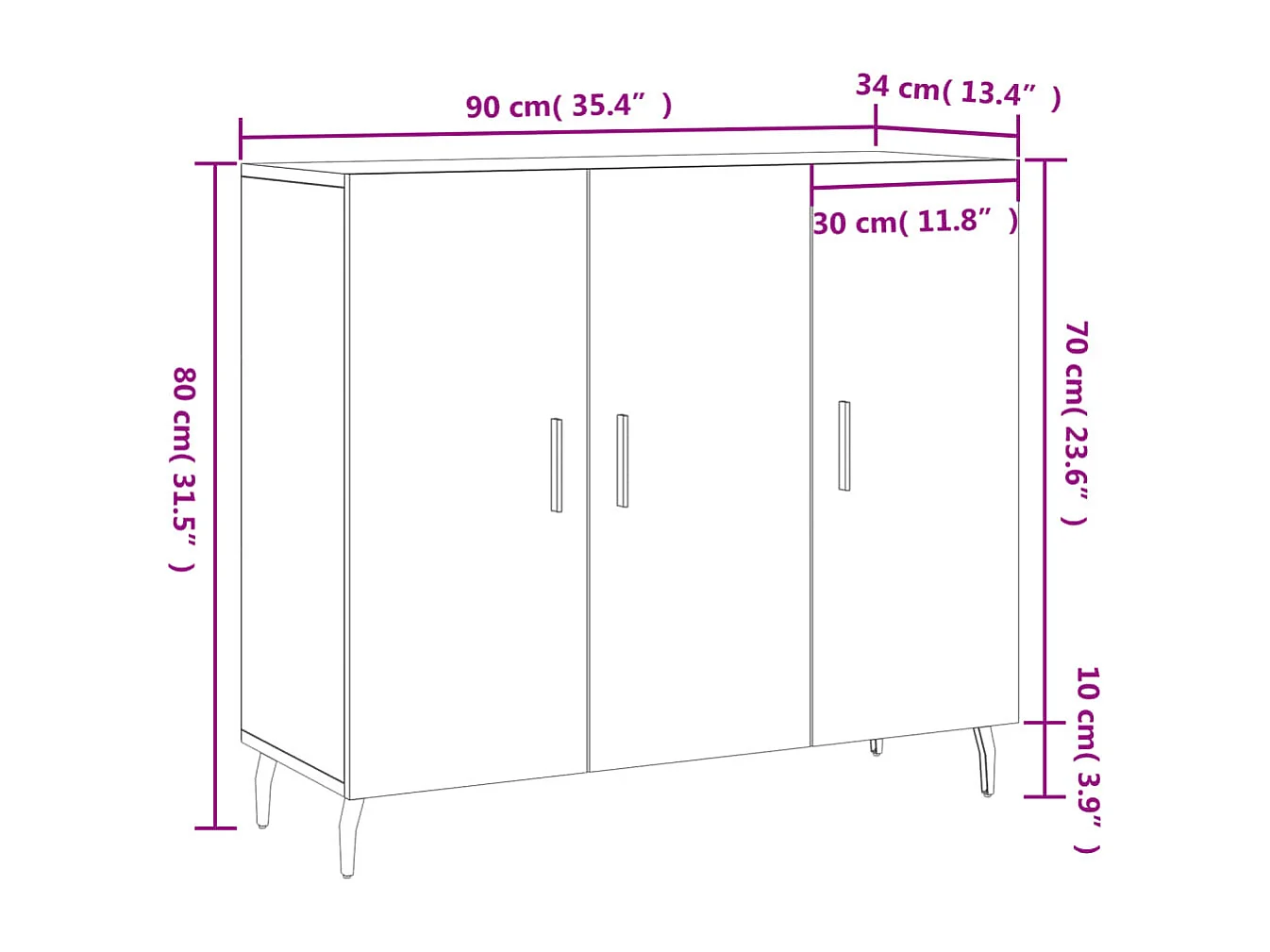 Dressoir 90x34x80 cm bewerkt hout grijs sonoma eikenkleurig