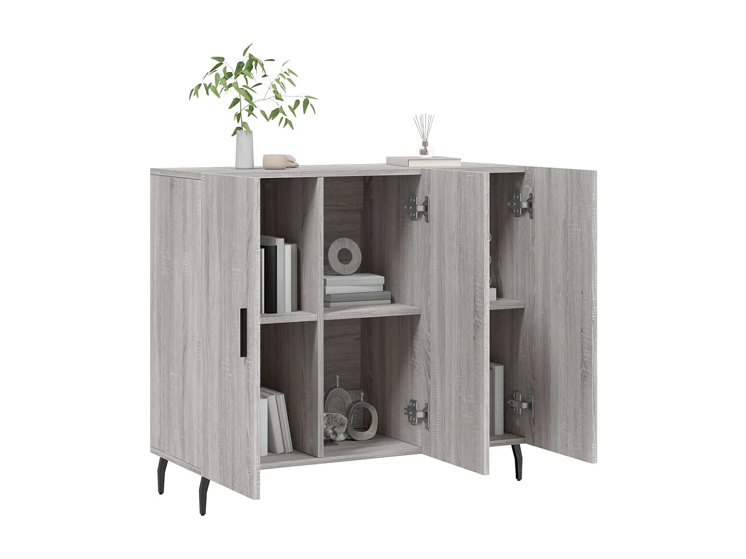 Dressoir 90x34x80 cm bewerkt hout grijs sonoma eikenkleurig