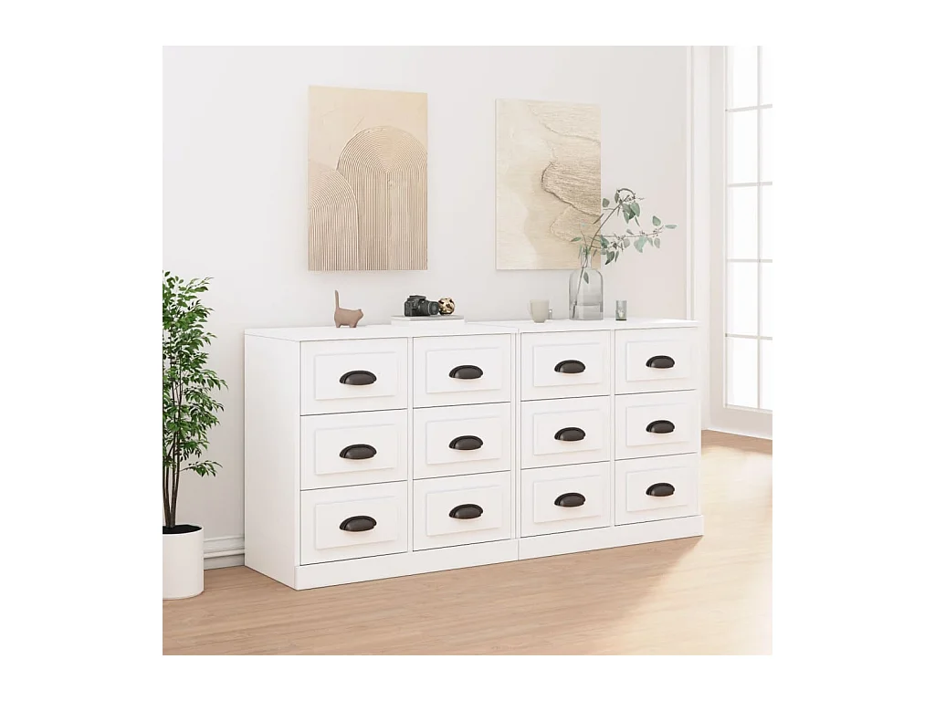 Buffets 2 pcs blanc brillant bois d'ingénierie