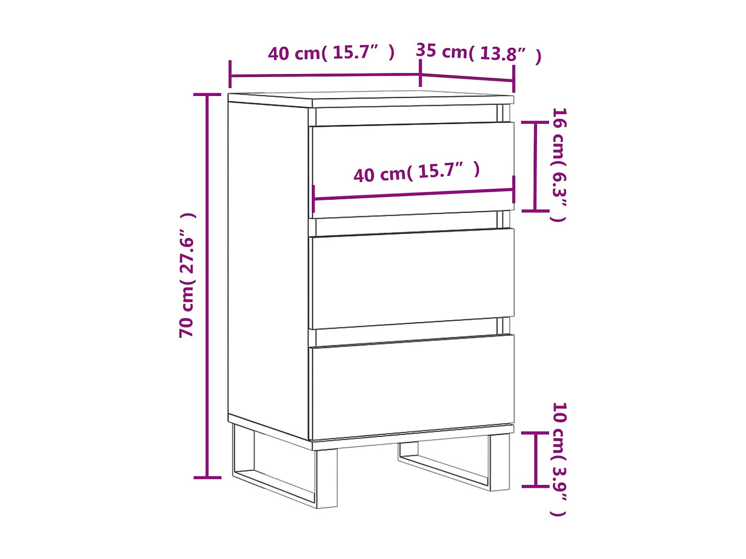 Buffet gris béton 40x35x70 cm bois d'ingénierie