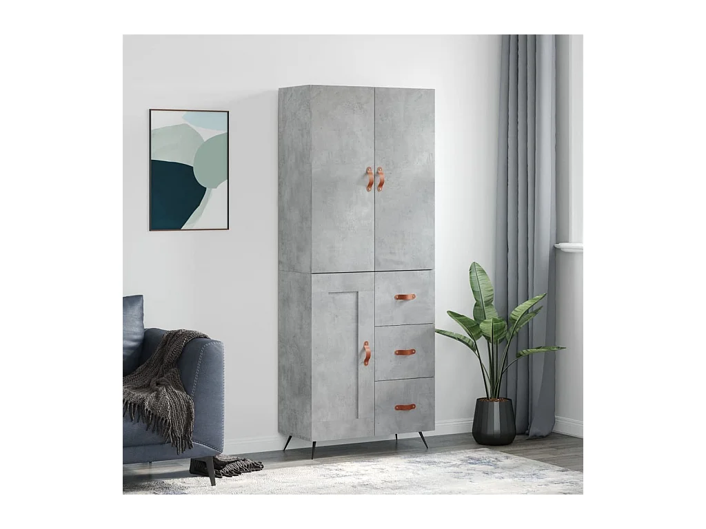 Aparador alto madera contrachapada gris hormigón 69,5x34x180 cm