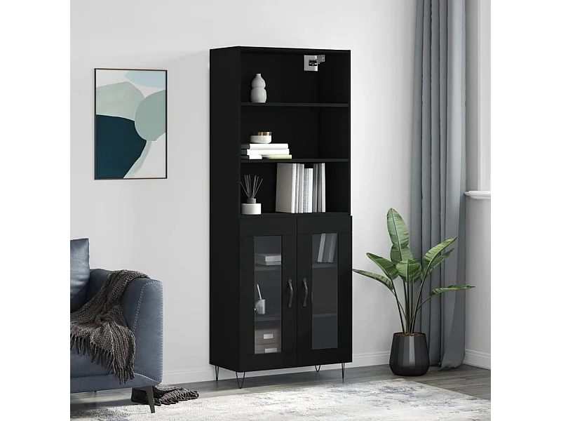 Buffet haut Noir 69,5x34x180 cm Bois d'ingénierie